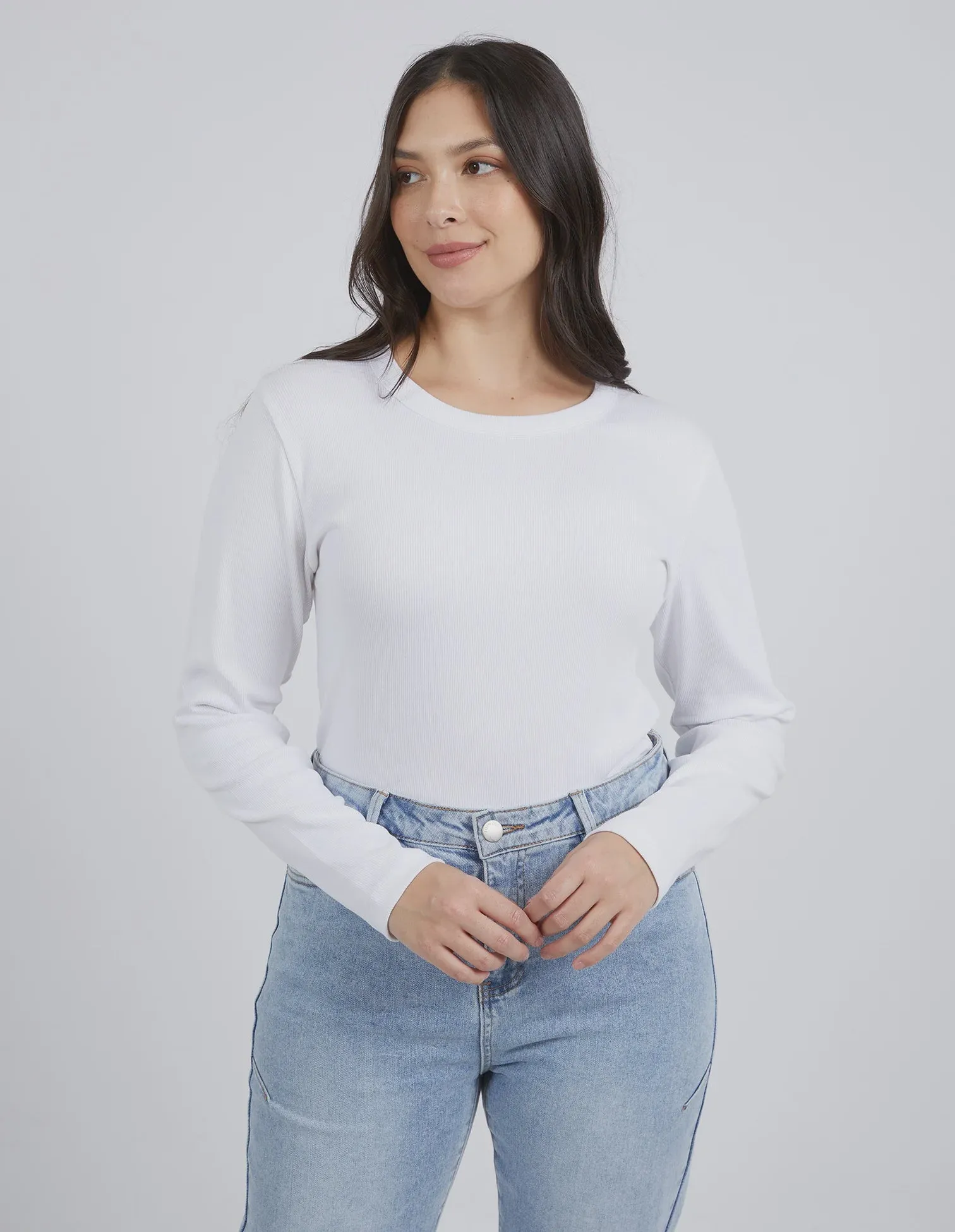 Foxwood L/S Scoop Neck Rib - White