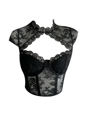 French Ballet Core Lace Hollow Out Crop Top