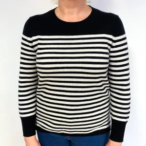 French Navy Cream Stripe Cashmere Crew Neck Jumper Large