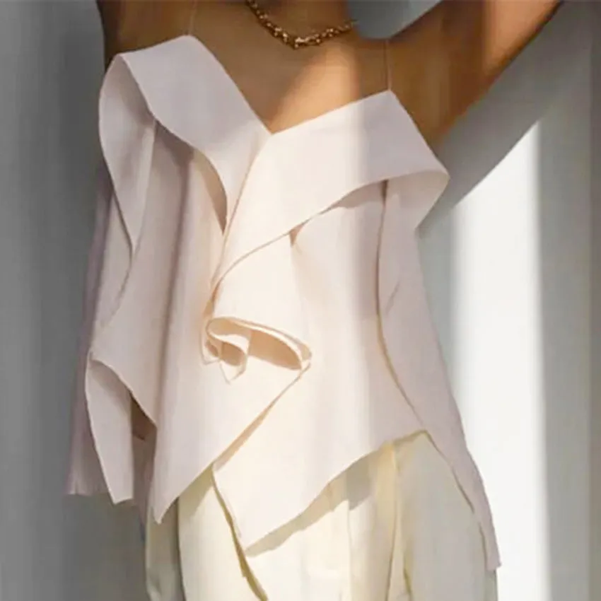 Frilled Loose Casual Comfortable Spaghetti Tank Top