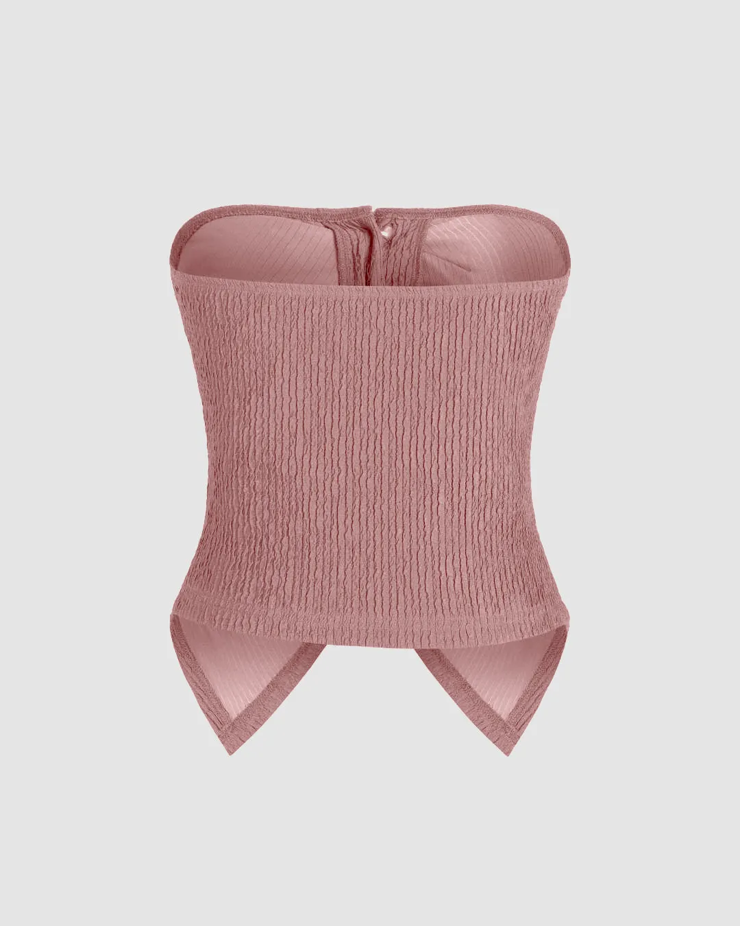Front Button Solid Rib Tube Top In Pink