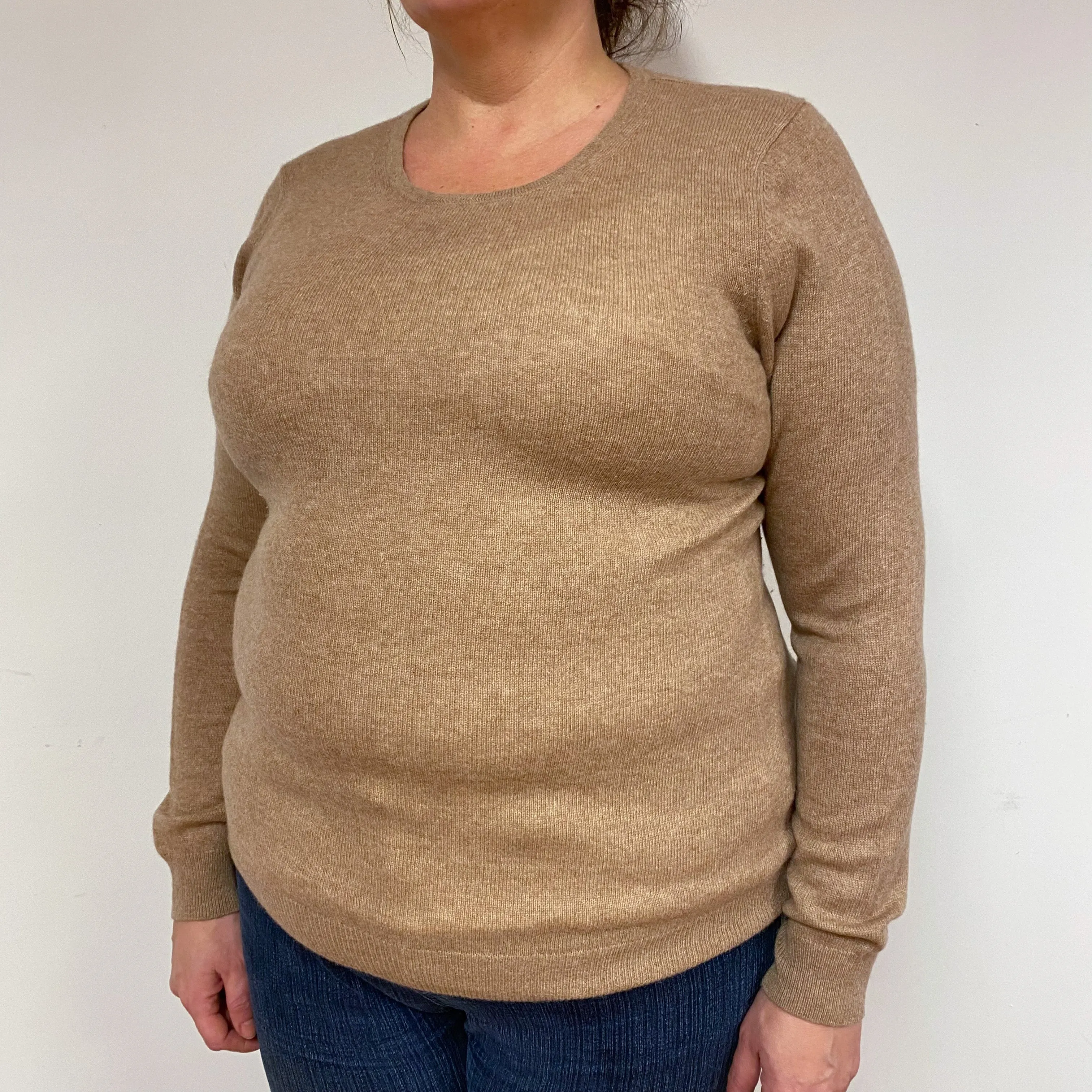 Fudge Brown Cashmere Crew Neck Jumper Extra Large