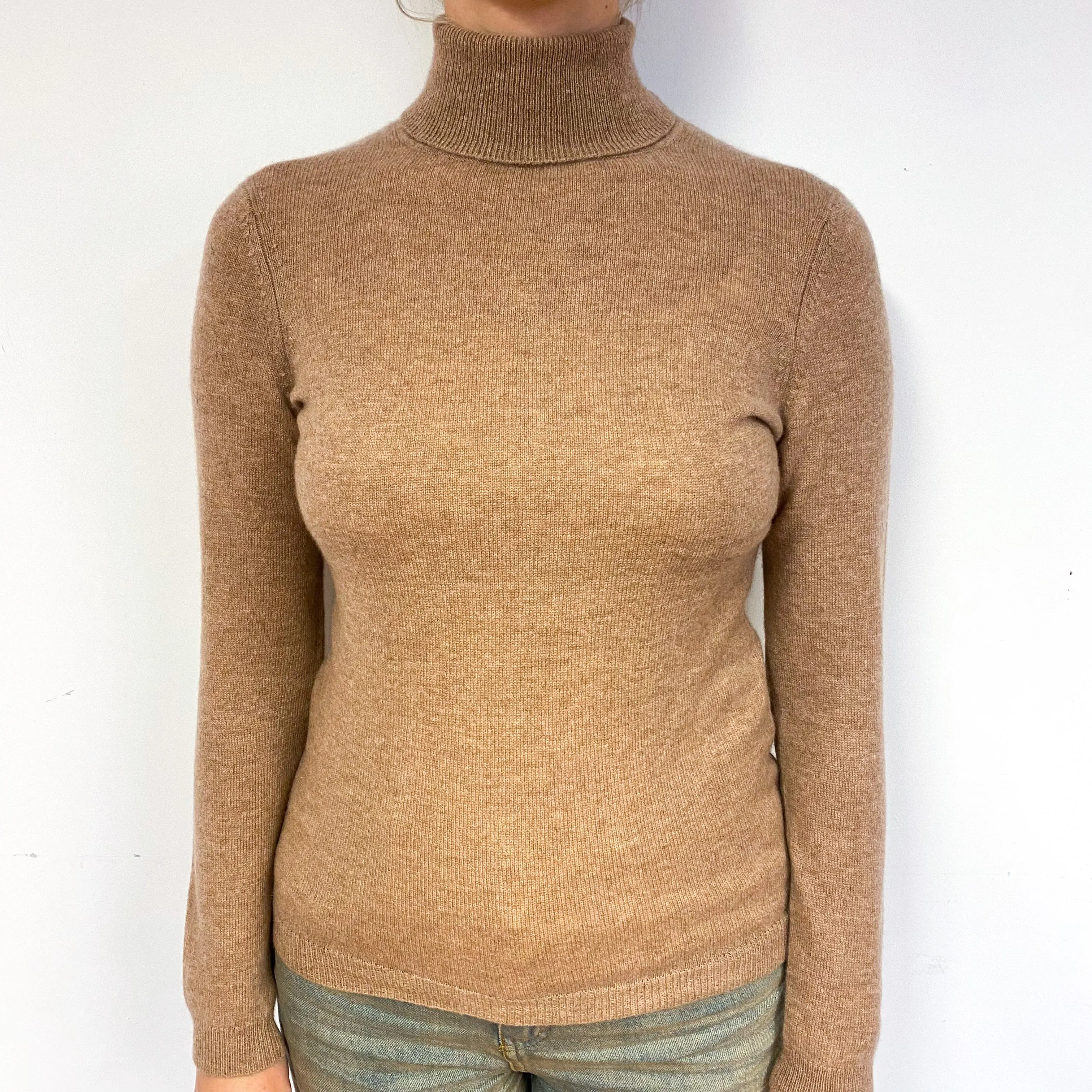 Fudge Brown Cashmere Polo Neck Jumper Small