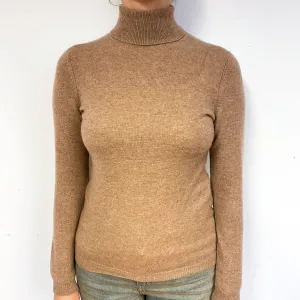 Fudge Brown Cashmere Polo Neck Jumper Small