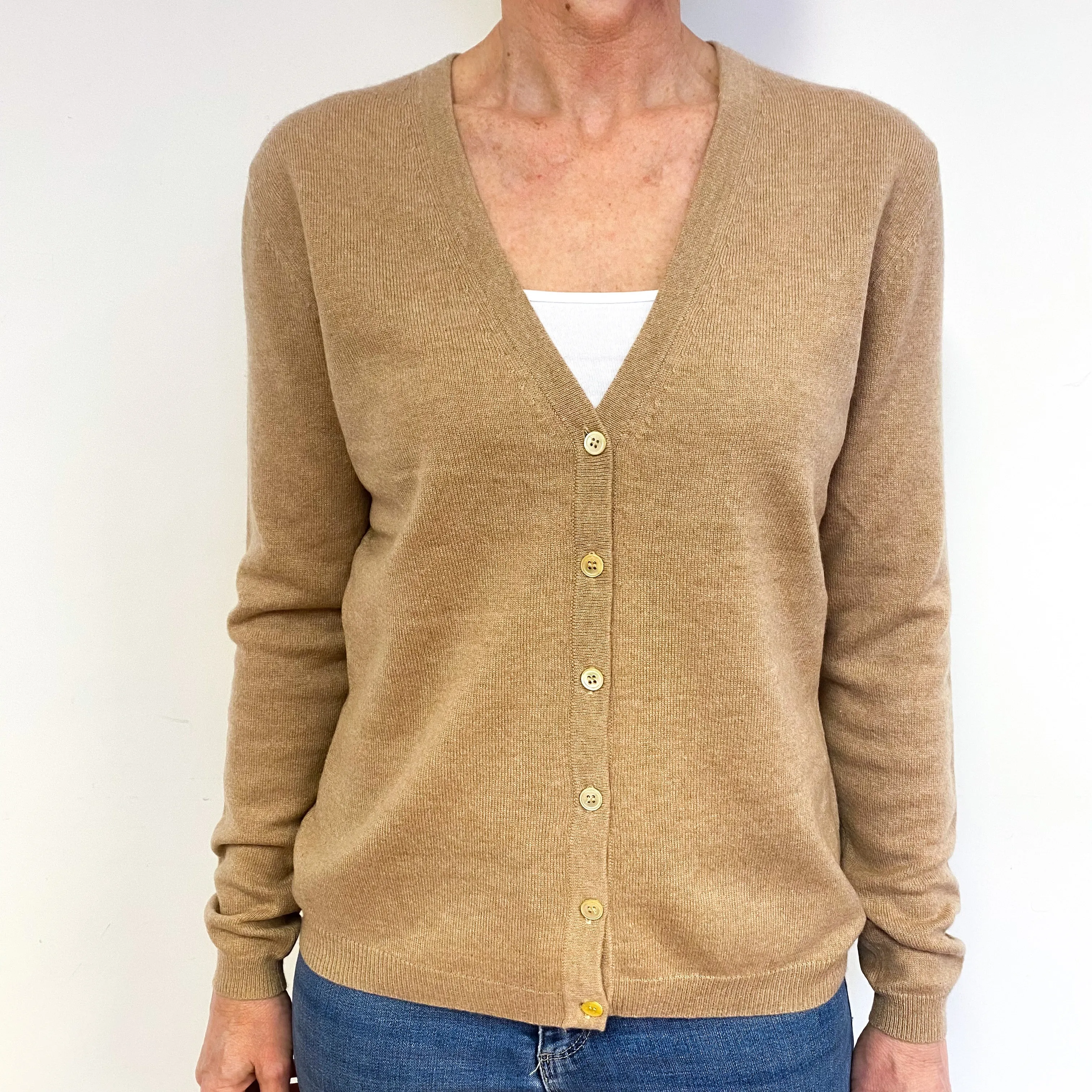 Fudge Brown Cashmere V-Neck Cardigan Medium