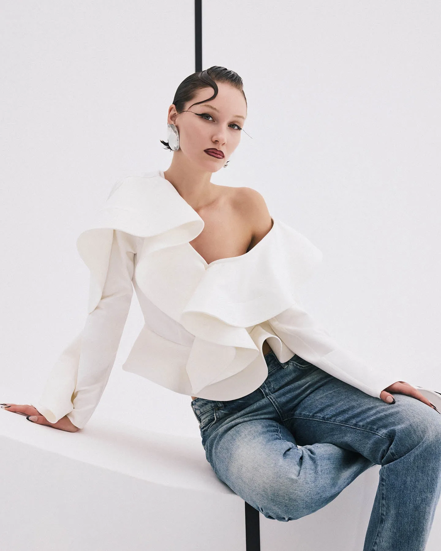 Gaia Ruffle Shoulder V-Neck Top