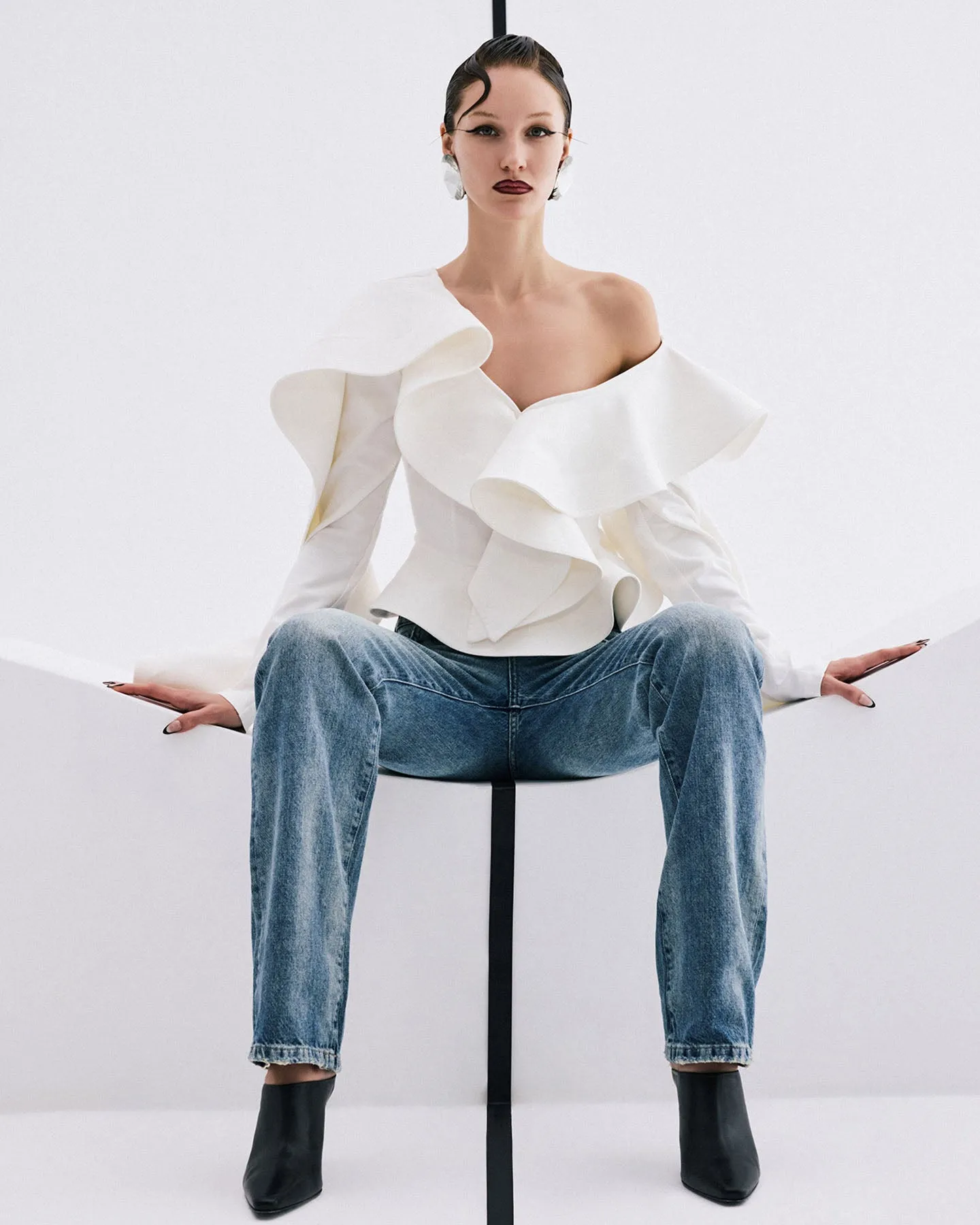 Gaia Ruffle Shoulder V-Neck Top