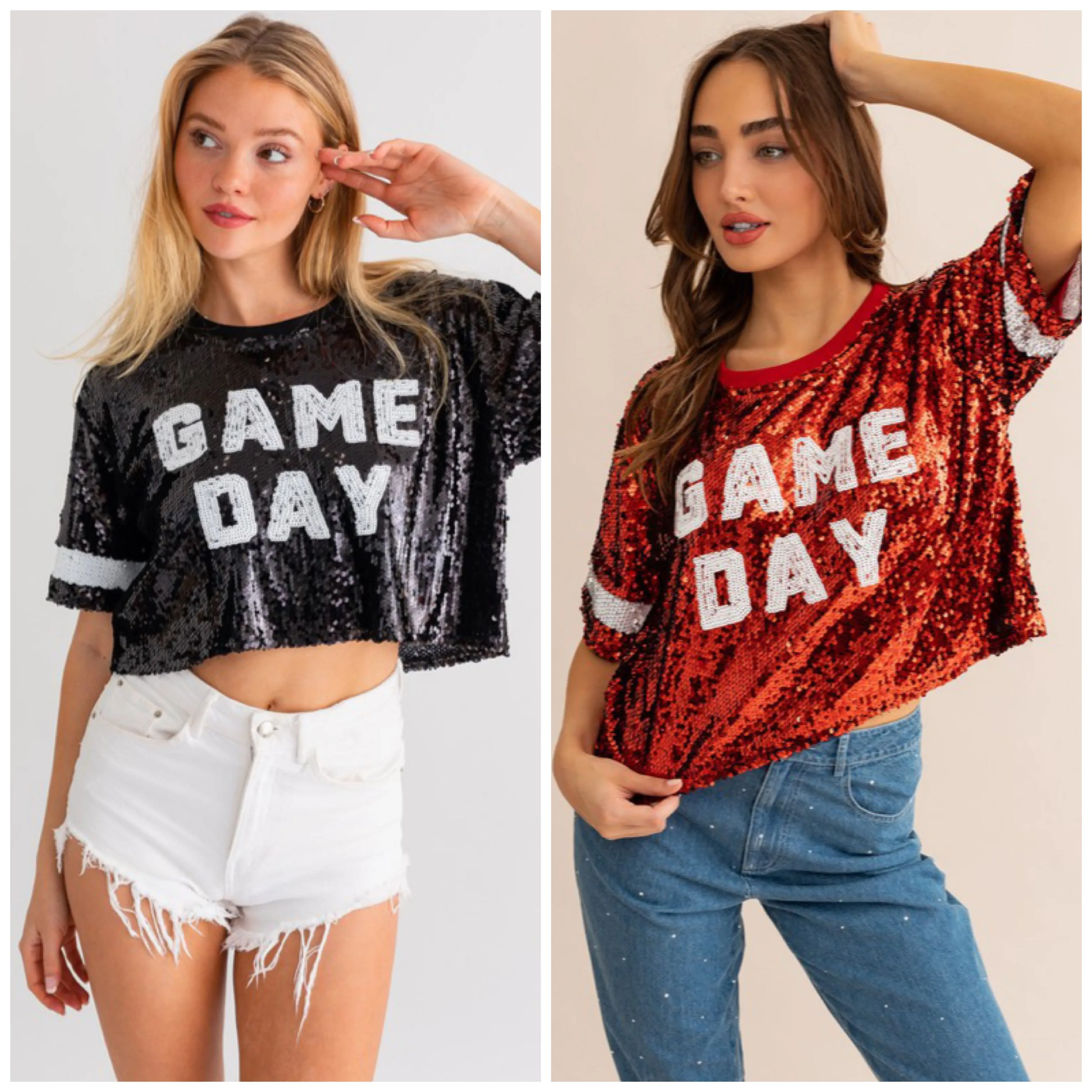 GAME DAY Sequin Crop Top
