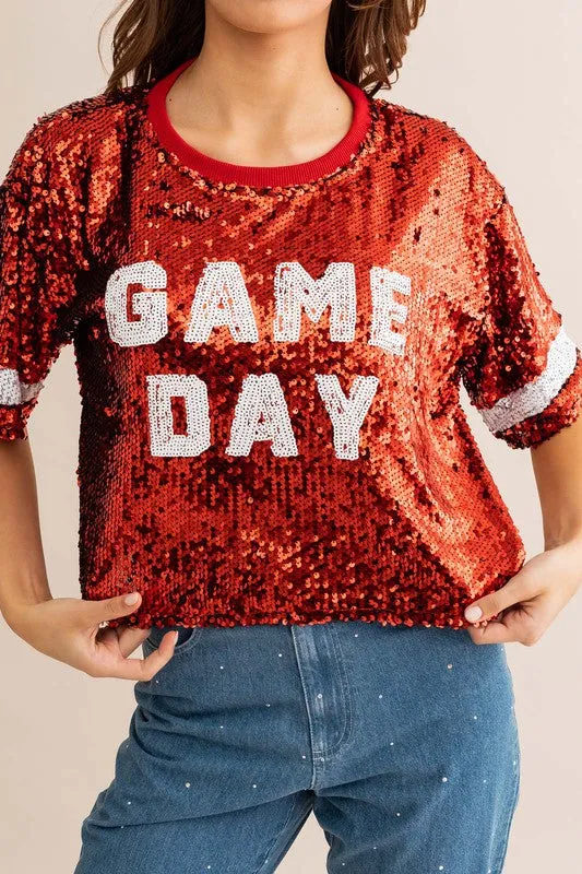 GAME DAY Sequin Crop Top