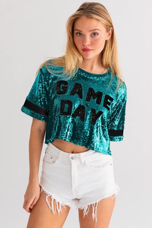 GAME DAY Sequin Crop Top