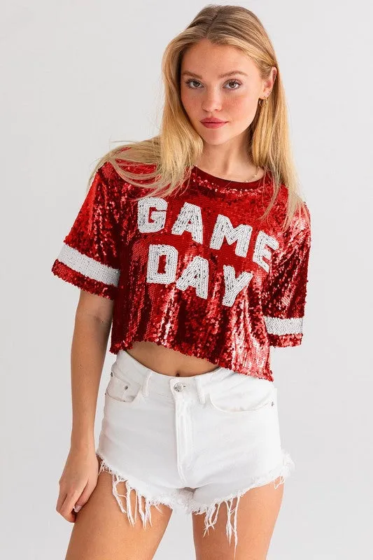 GAME DAY Sequin Crop Top