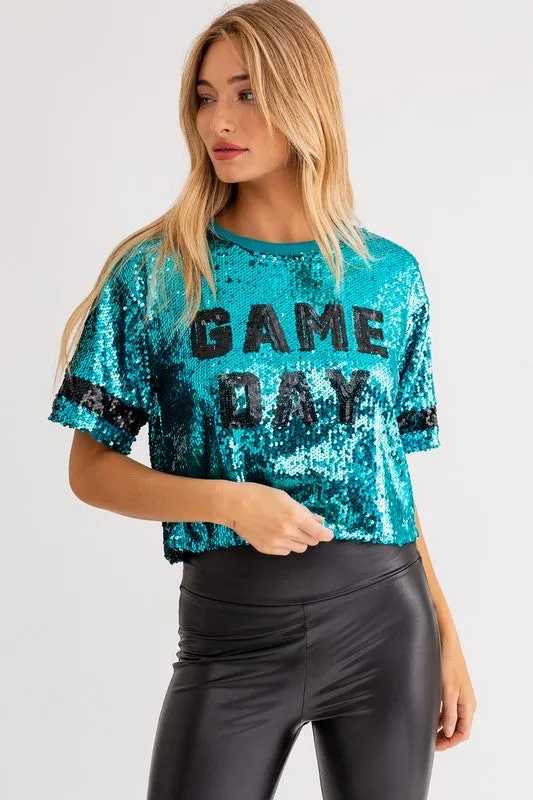 GAME DAY Sequin Crop Top