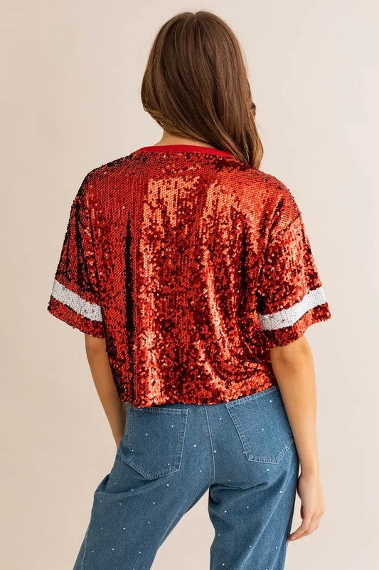 GAME DAY Sequin Crop Top