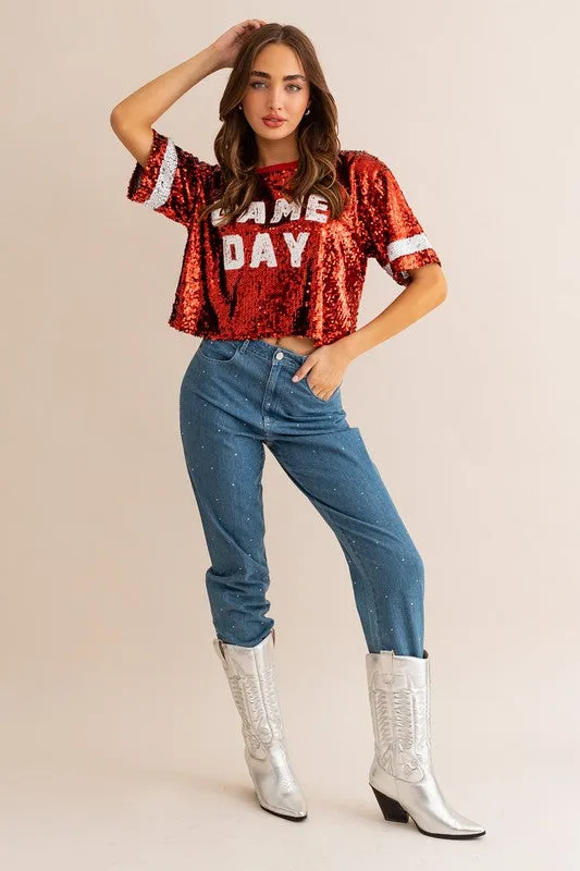 GAME DAY Sequin Crop Top