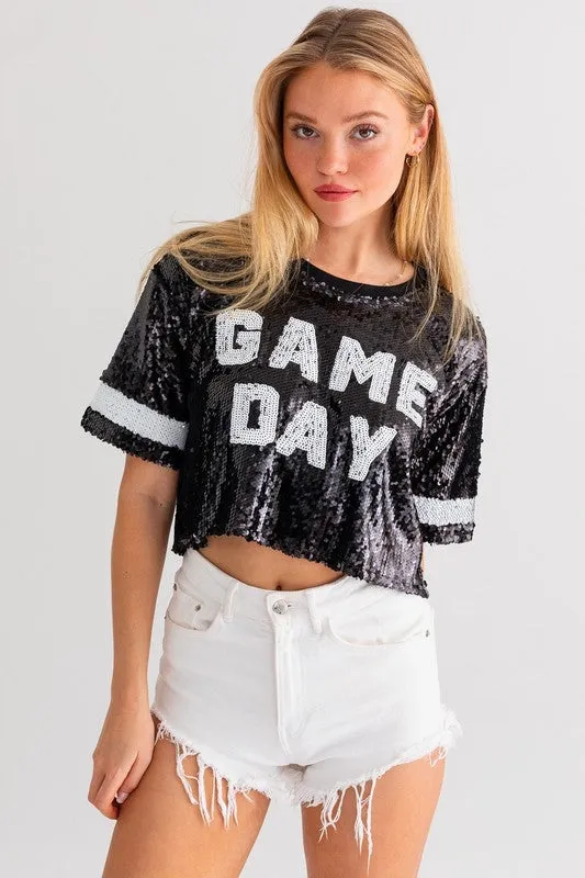 GAME DAY Sequin Crop Top