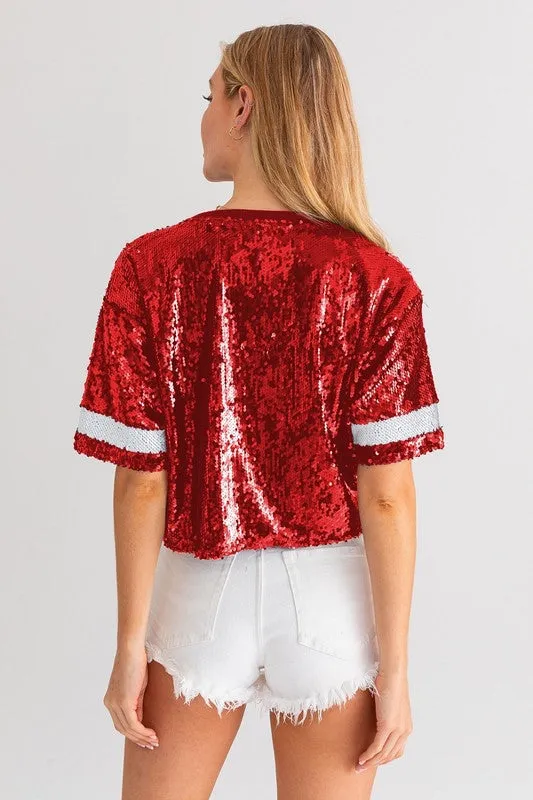 GAME DAY Sequin Crop Top