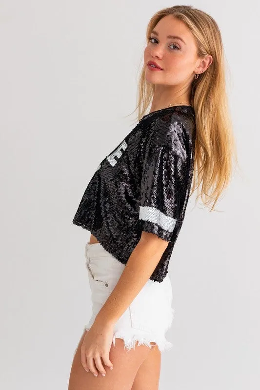 GAME DAY Sequin Crop Top