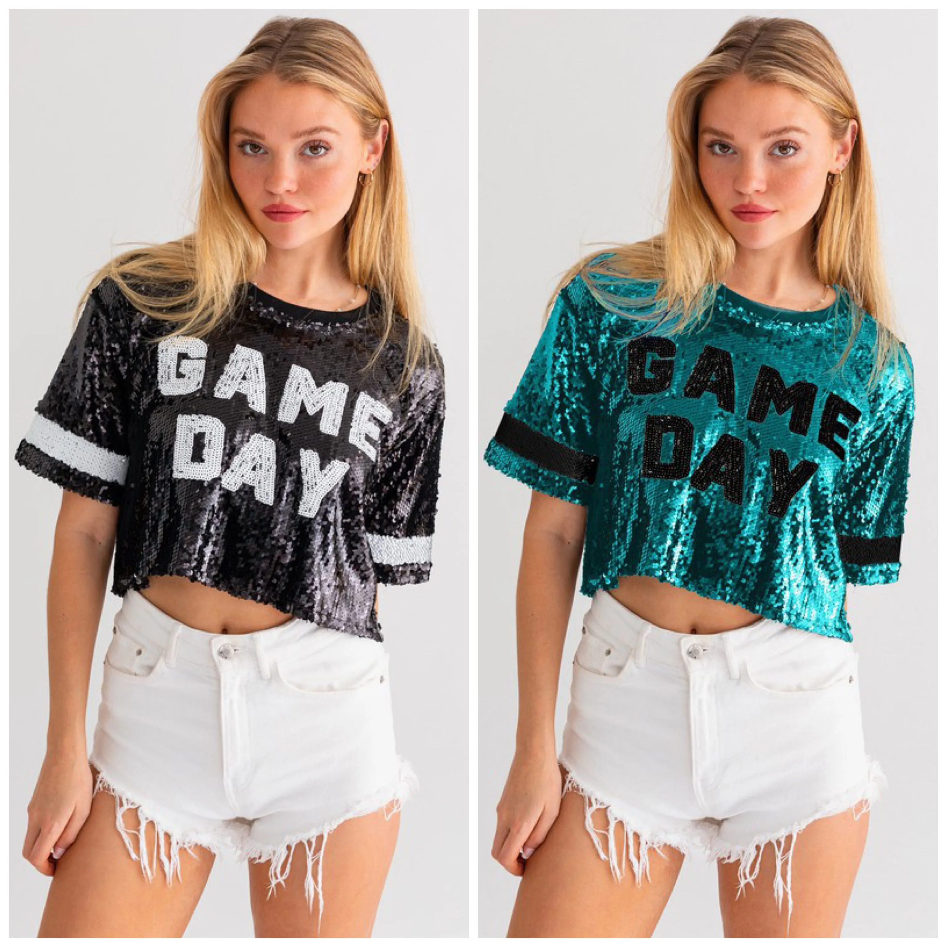 GAME DAY Sequin Crop Top