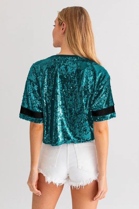 GAME DAY Sequin Crop Top