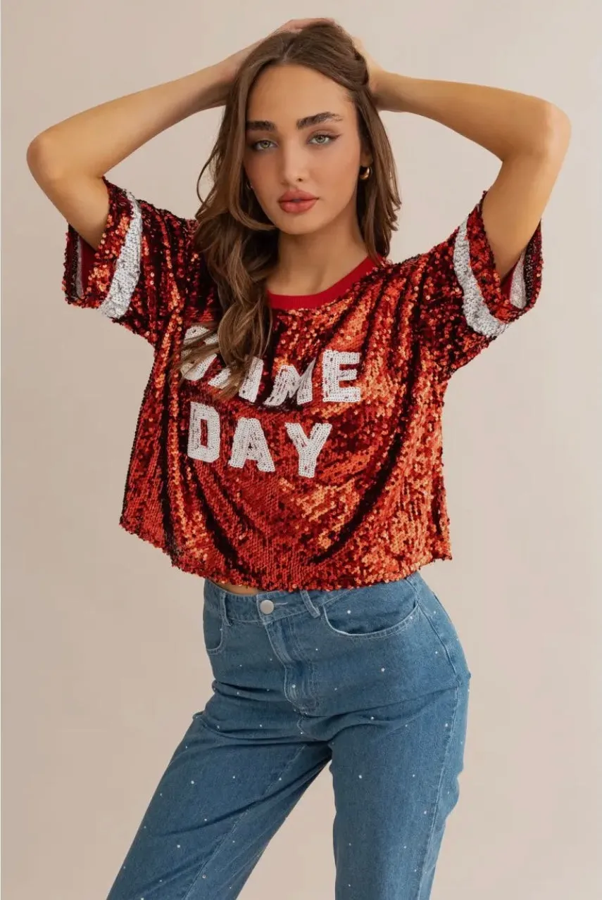 GAME DAY Sequin Crop Top
