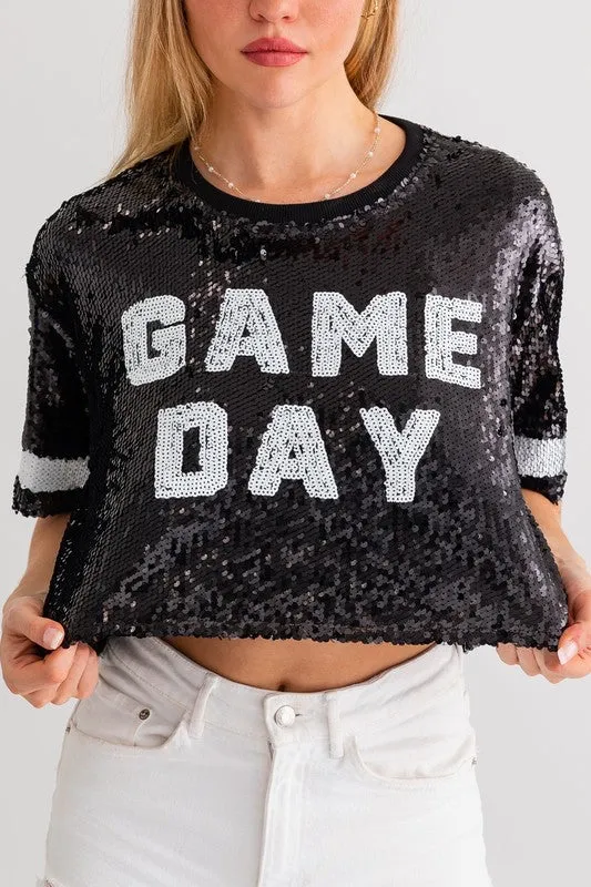 GAME DAY Sequin Crop Top