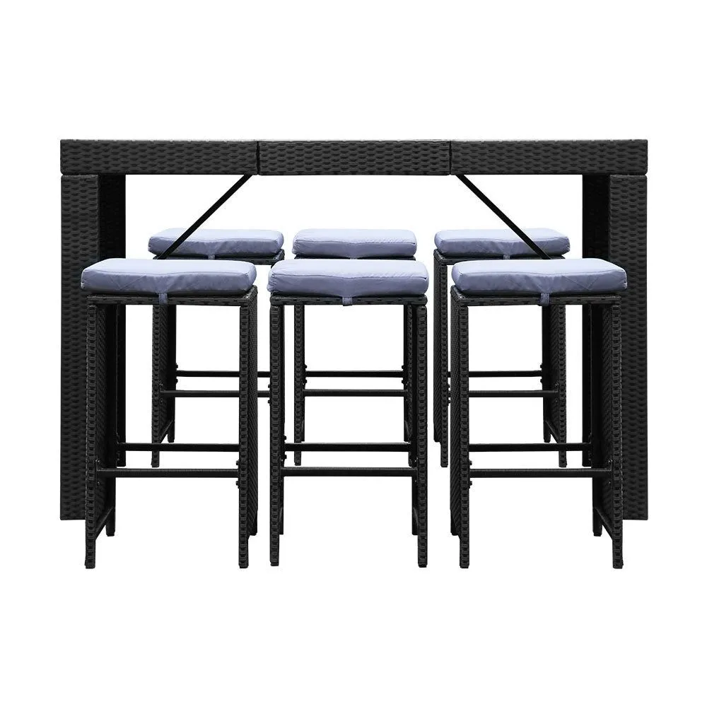 Gardeon Seven Piece Outdoor Bar Table Set - Black