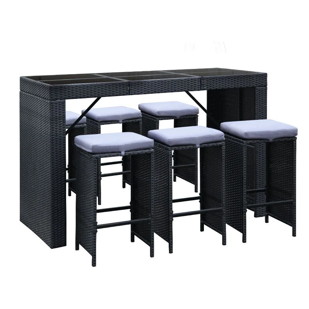 Gardeon Seven Piece Outdoor Bar Table Set - Black