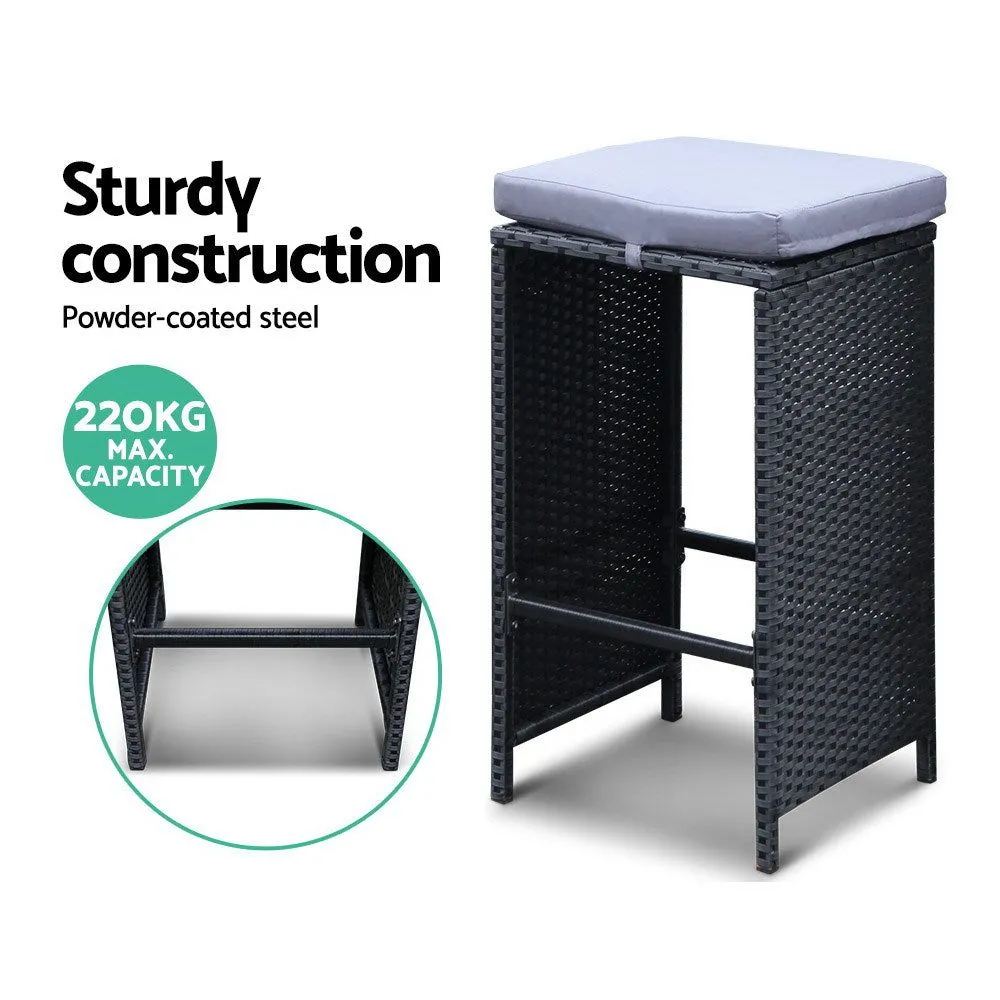 Gardeon Seven Piece Outdoor Bar Table Set - Black