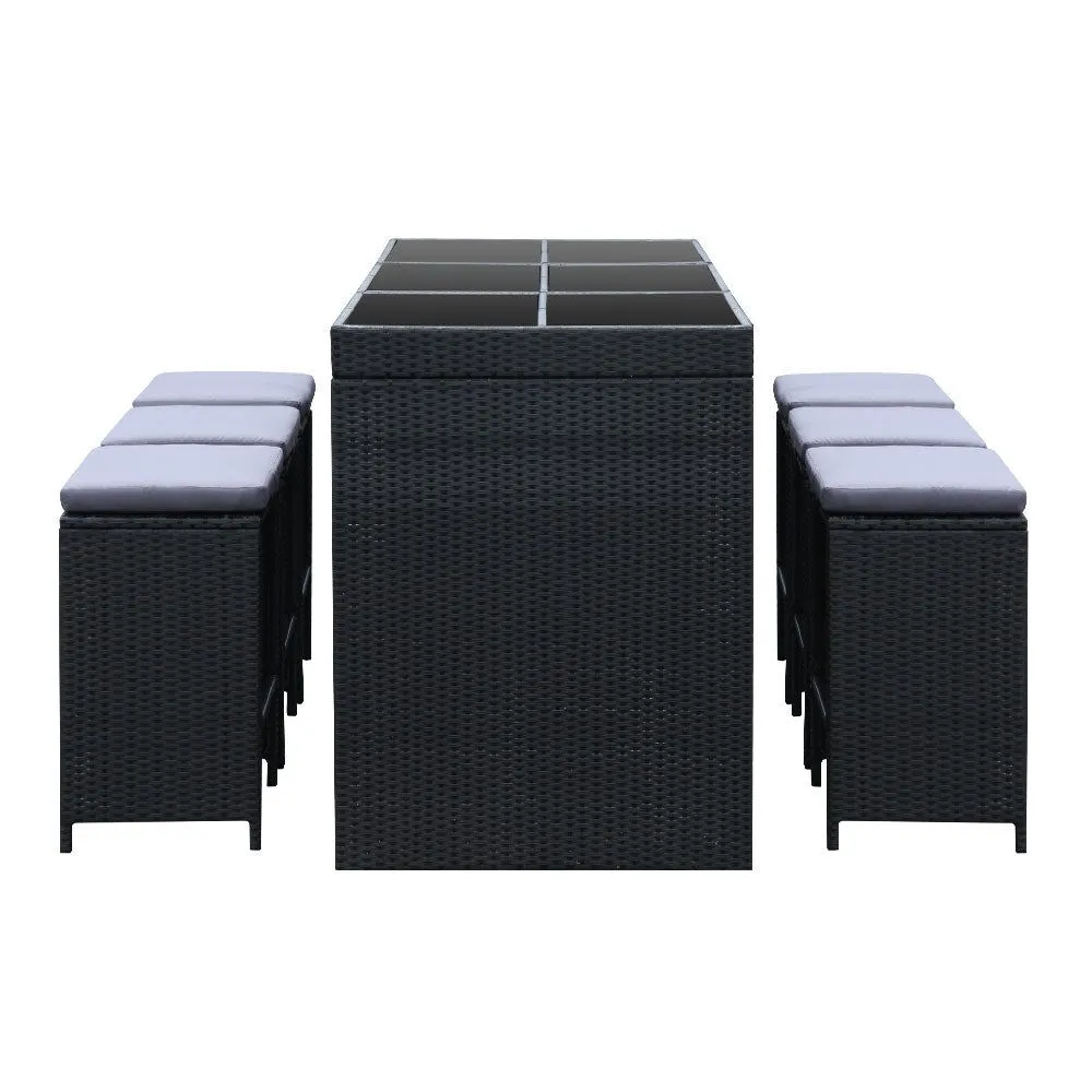Gardeon Seven Piece Outdoor Bar Table Set - Black