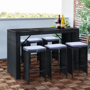 Gardeon Seven Piece Outdoor Bar Table Set - Black