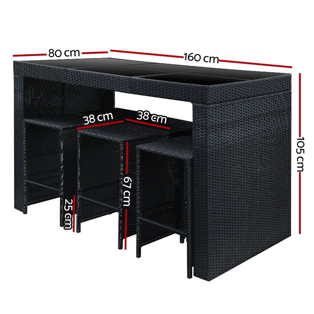 Gardeon Seven Piece Outdoor Bar Table Set - Black