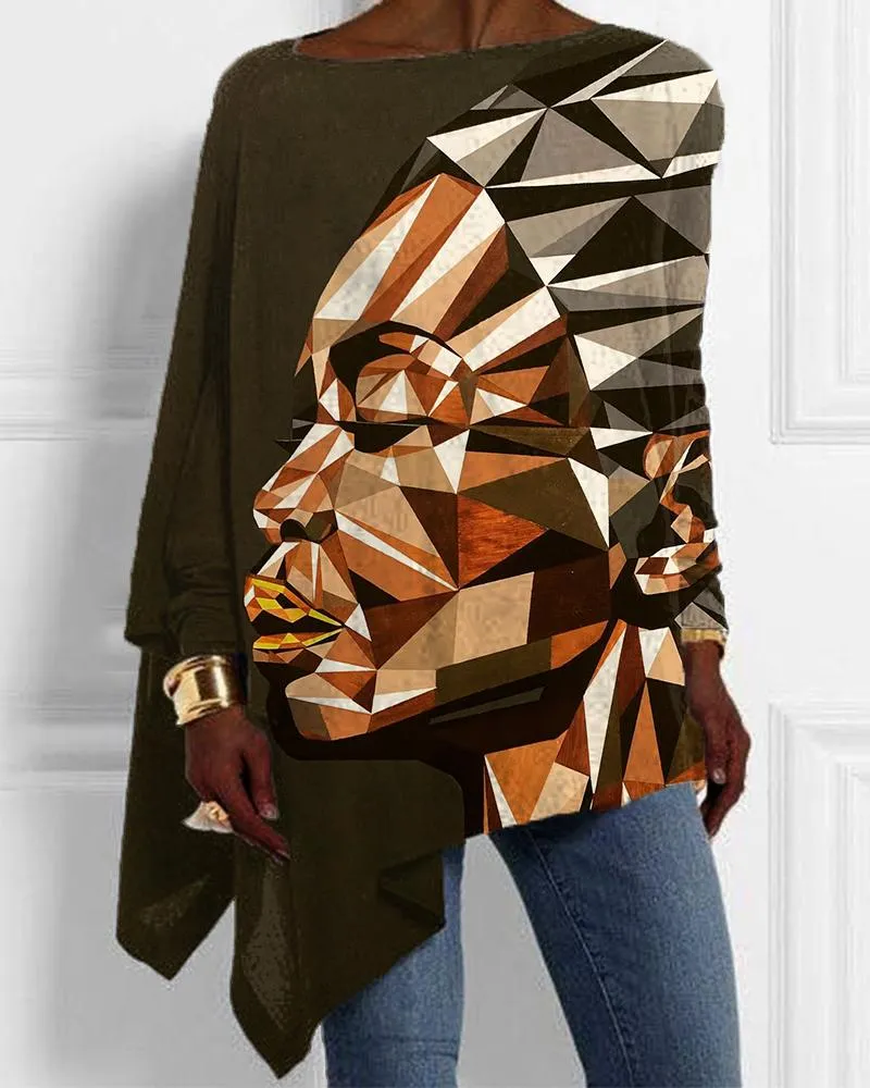 Geometric Art Black Girl Irregular Top