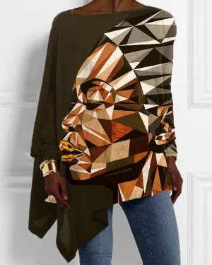 Geometric Art Black Girl Irregular Top
