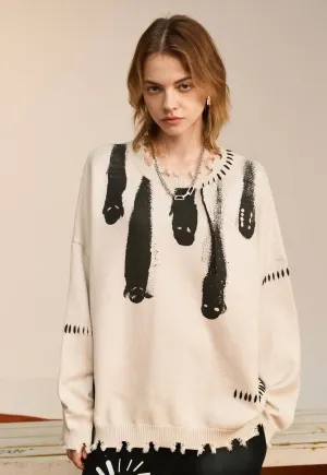 Ghost sweater knitted grunge jumper creepy Gothic top white