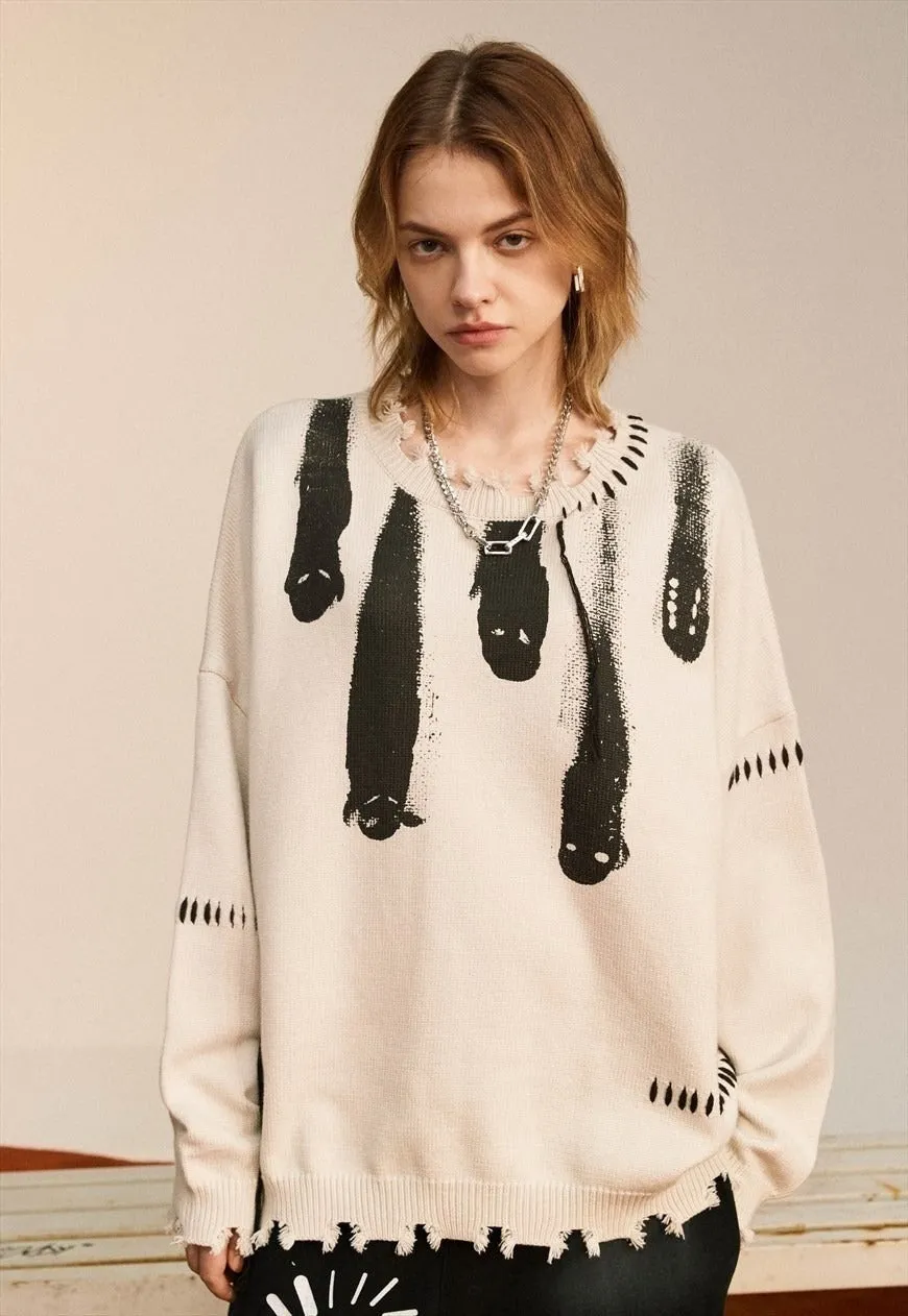 Ghost sweater knitted grunge jumper creepy Gothic top white