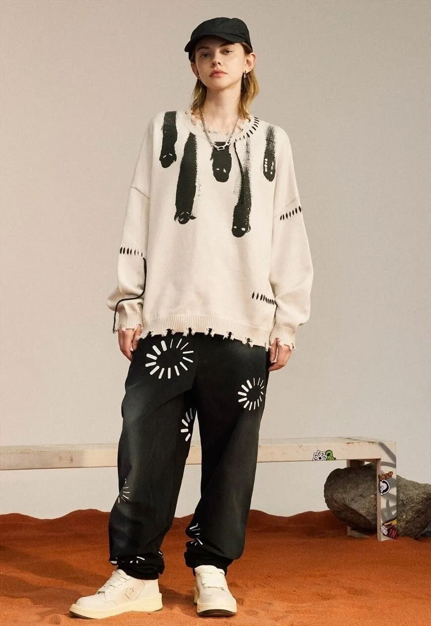 Ghost sweater knitted grunge jumper creepy Gothic top white