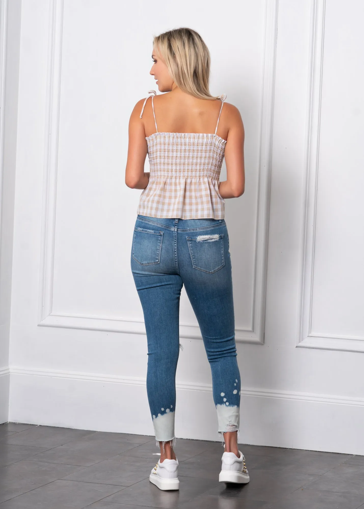 Gingham Shoulder Tie Top