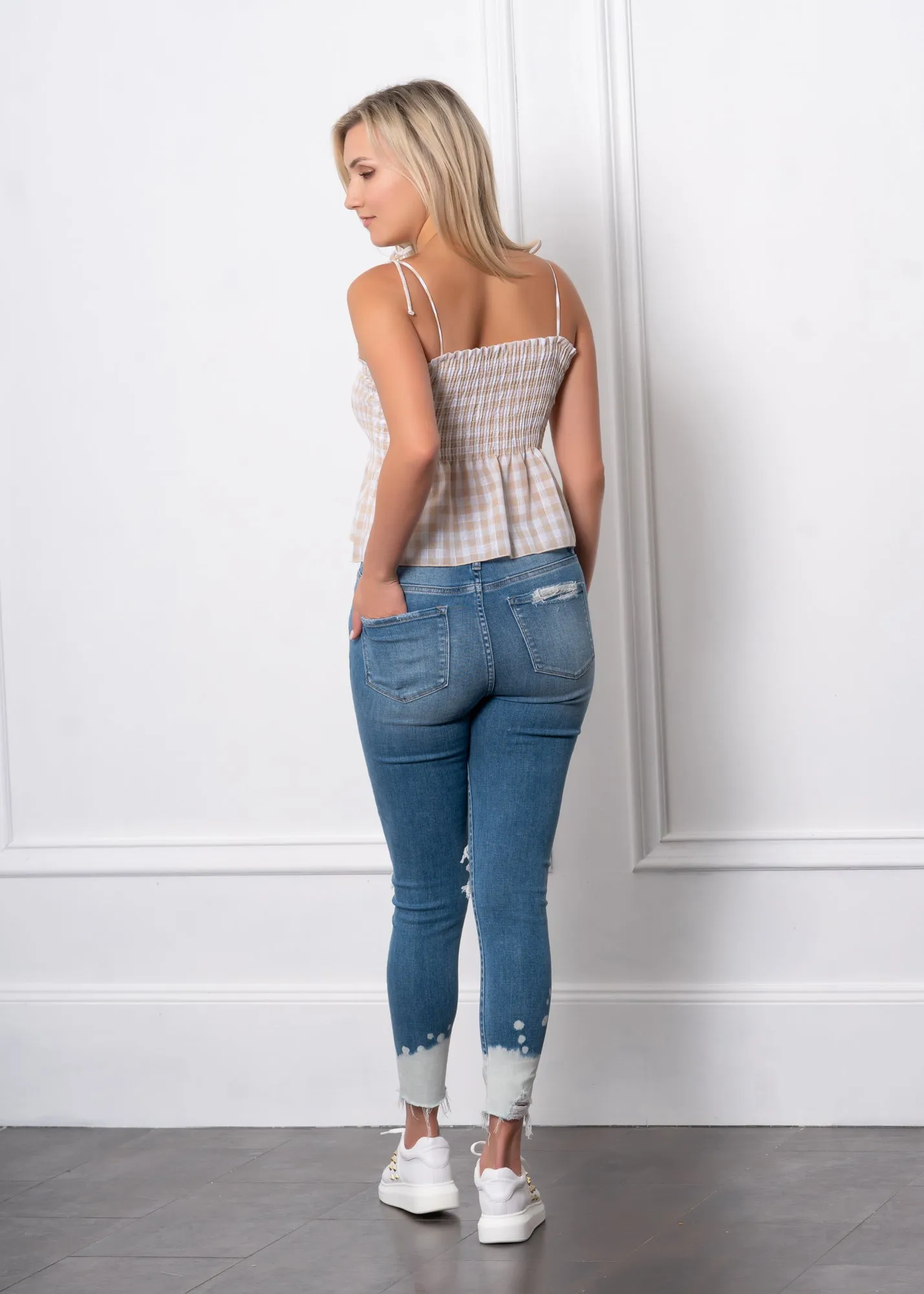 Gingham Shoulder Tie Top