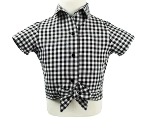 Girl's Black and White Gingham Knot Top