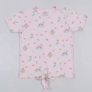 Girls Peach Flower Print Top