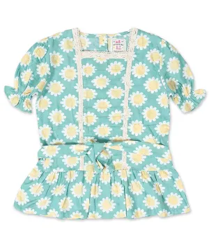 Girl's Puff Sleeves Printed Top