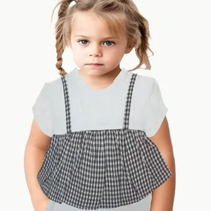 Girls White T-shirt Top | With Black and White Check Design  Age 18 Months - 4 Years | 29A