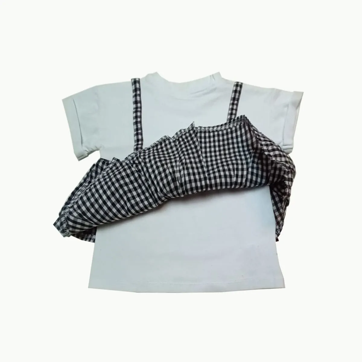 Girls White T-shirt Top | With Black and White Check Design  Age 18 Months - 4 Years | 29A