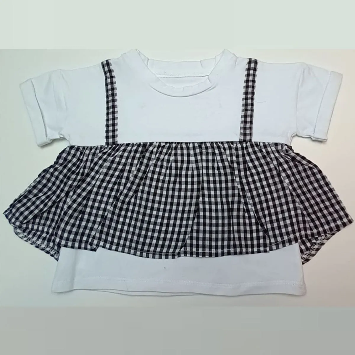Girls White T-shirt Top | With Black and White Check Design  Age 18 Months - 4 Years | 29A