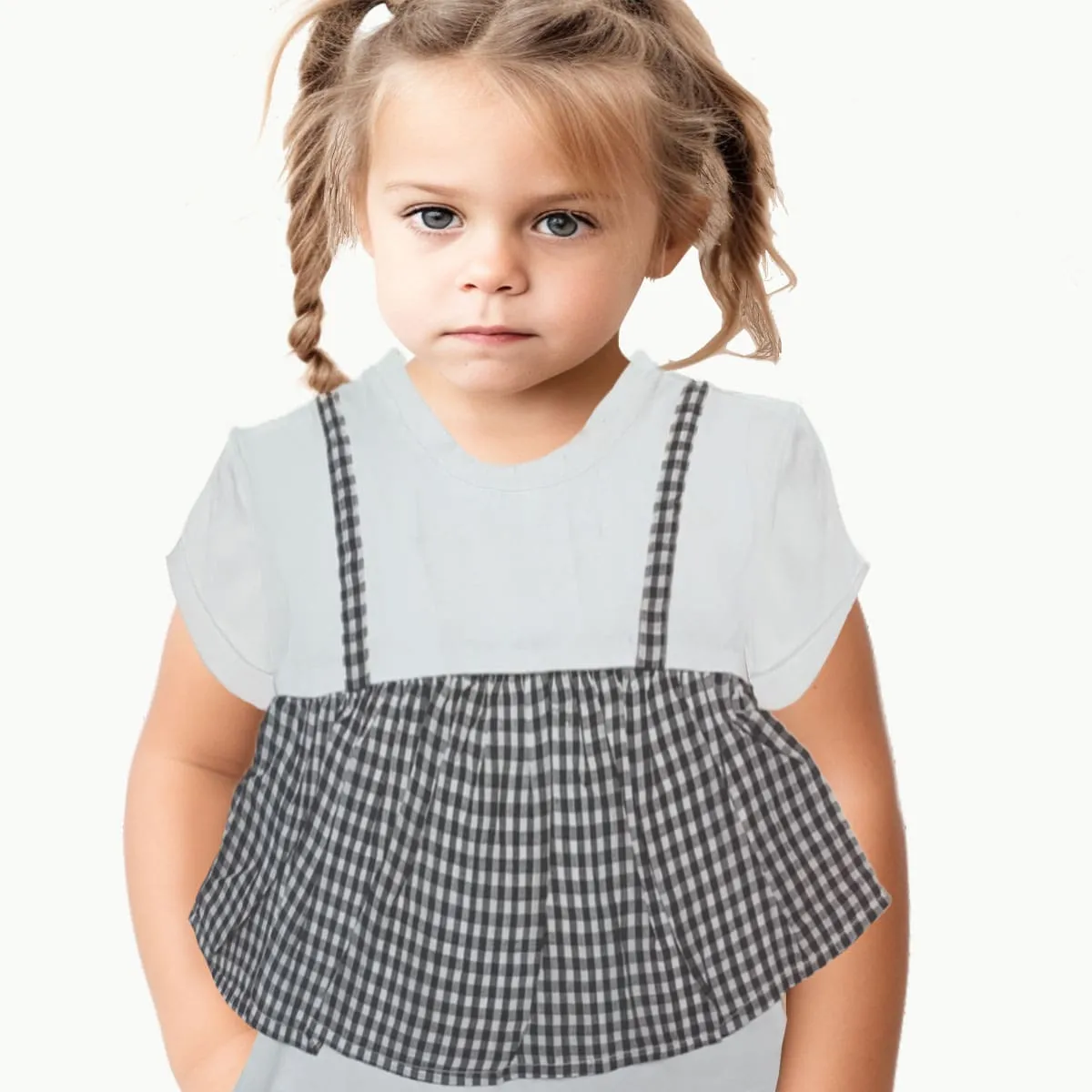 Girls White T-shirt Top | With Black and White Check Design  Age 18 Months - 4 Years | 29A
