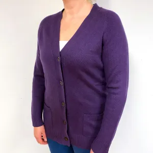 Grape Purple Heavy Knit Cashmere V-Neck Cardigan Large