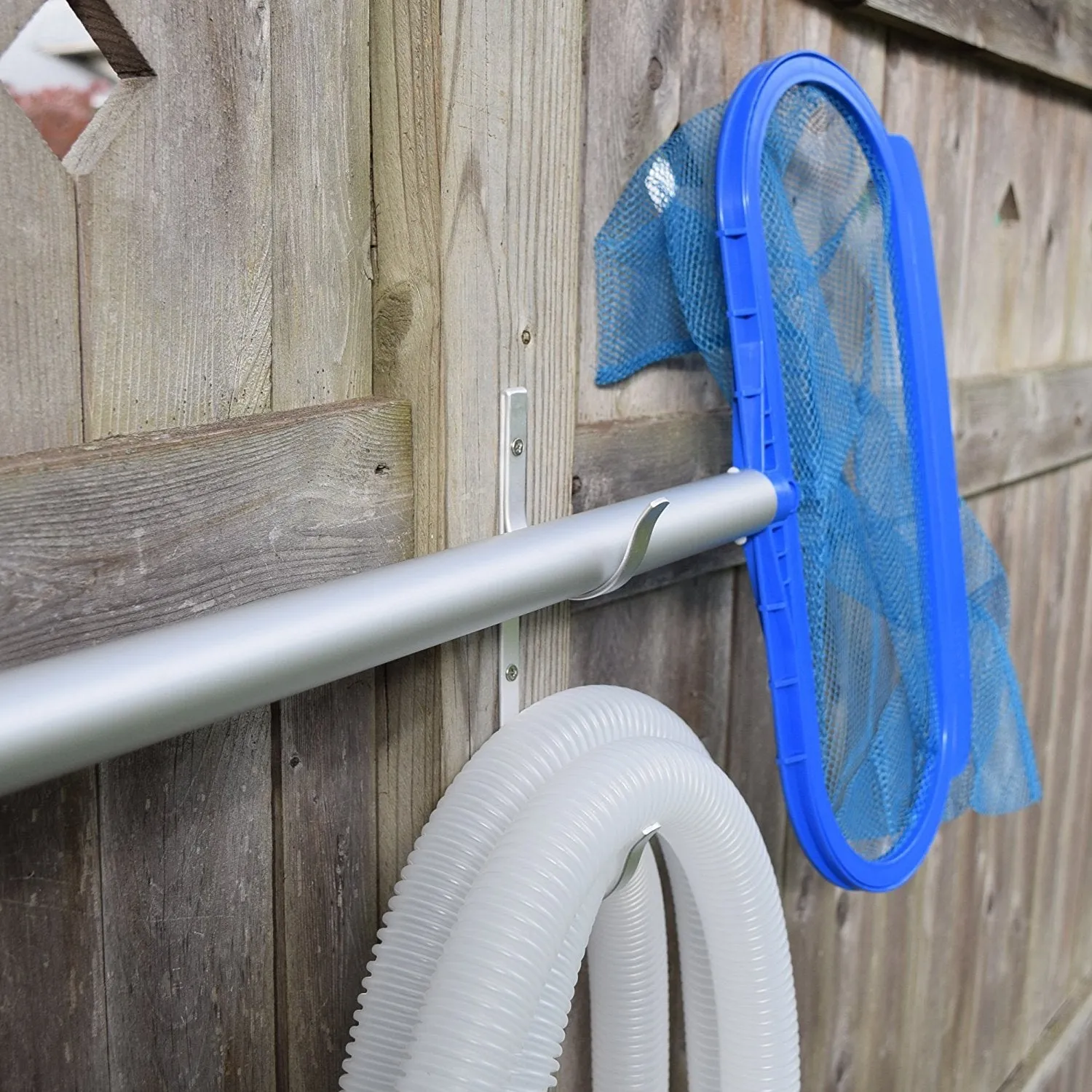 GrayBunny GB-6815C Swimming Pool Aluminum Pole Hanger Set, 4-Pack (8 Hooks), For Telescoping Poles, Leaf Rakes, Skimmers, Nets, Brushes, Vacuum hoses and More!