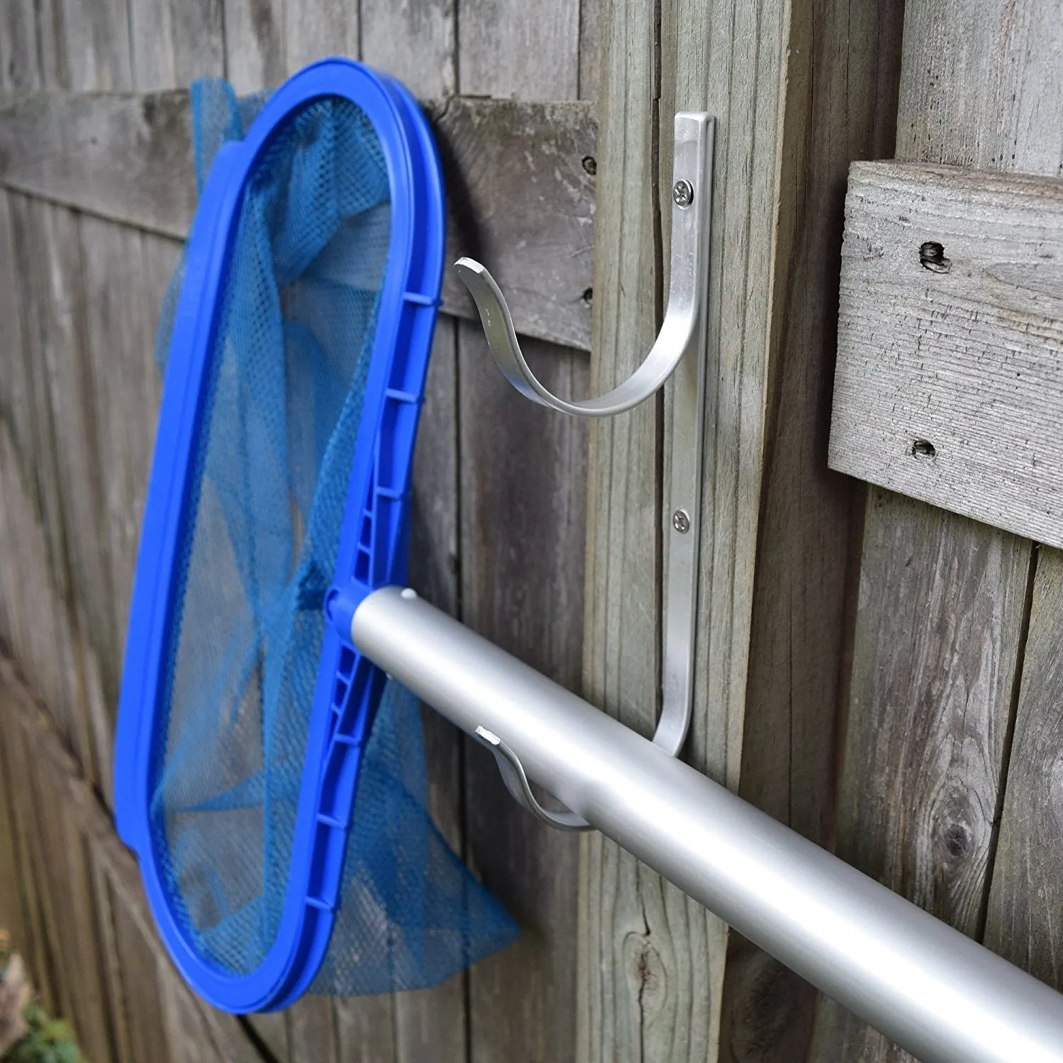 GrayBunny GB-6815C Swimming Pool Aluminum Pole Hanger Set, 4-Pack (8 Hooks), For Telescoping Poles, Leaf Rakes, Skimmers, Nets, Brushes, Vacuum hoses and More!