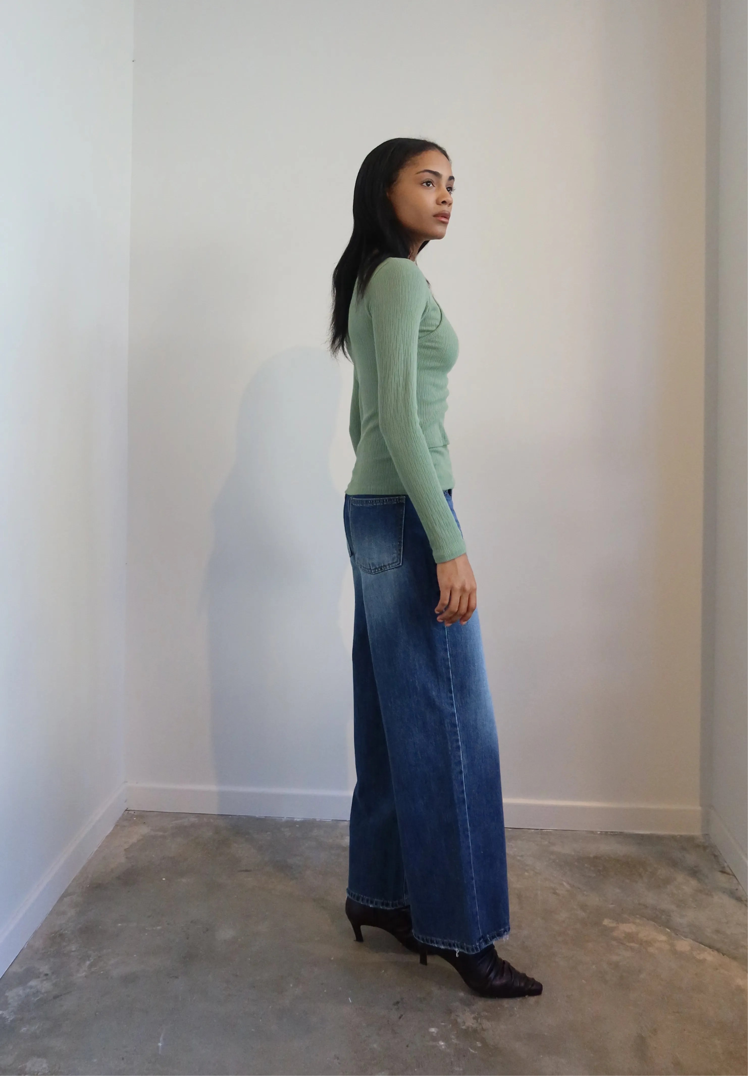 Green Layered Long Sleeve Top