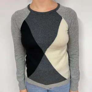 Grey Diamond Cashmere Crew Neck Jumper Small